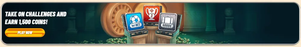 Vegasino gaming challenges and loyalty coin rewards banner